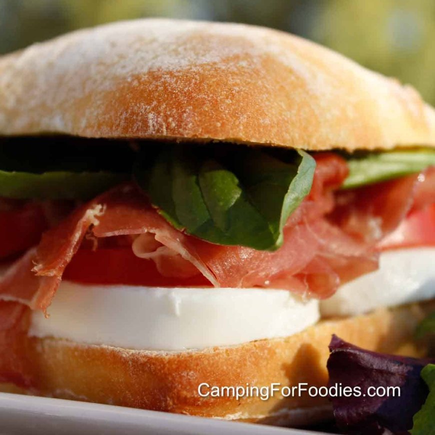 Prosciutto Sandwich Recipe With Fresh Basil & Mozzarella
