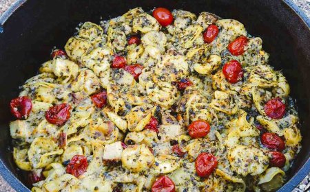 Pesto Tortellini Bake Freezer Meal: Easy Make Ahead Camp Dinner