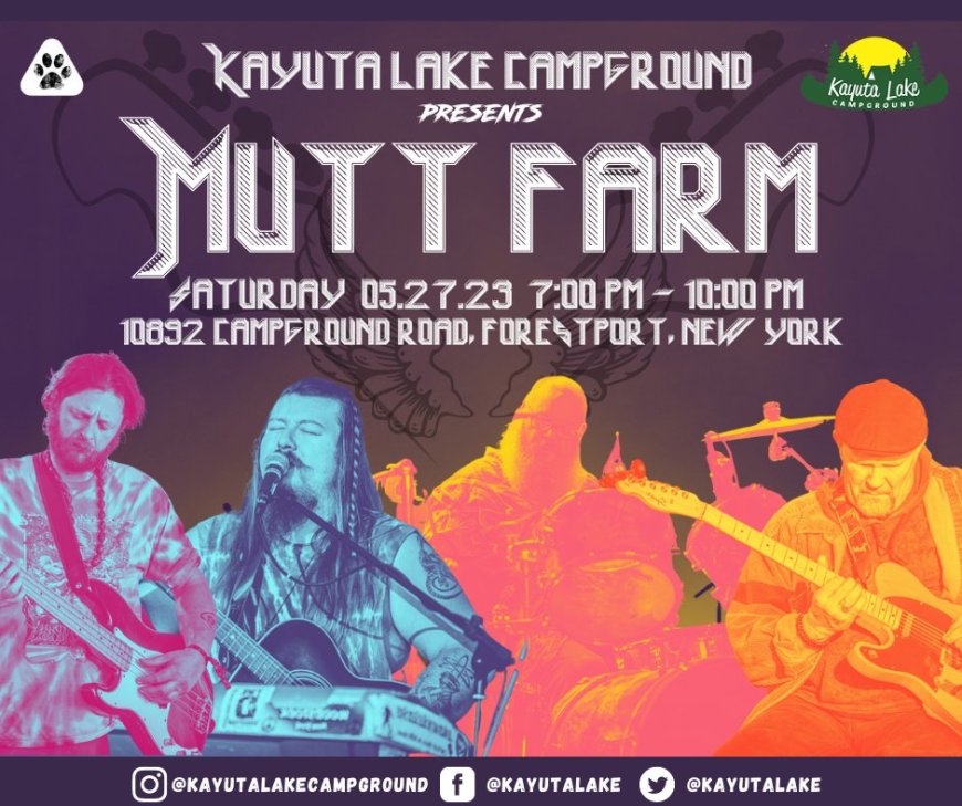 Hello campers! Come on out for a great night of music - all-ages welcome! That's why we're jamming with our favorite Mutt Farm , and you should too!✨

Book online: http://www.kayuta.com
#kayutalakecampground #camping #Kayuta #campfire #day #muttfarm #muttfarmatkayutalake