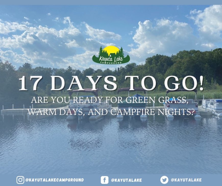 17 days to go! Are you ready for green grass, warm days, and campfire nights?✨
Follow us on ✨
Instagram! @kayutalakecampground
Tiktok  @kayutalakecampground
Book online: http://www.kayuta.com
#kayutalakecampground #camping #Kayuta #campfire #day #favorite #17dayscountdown