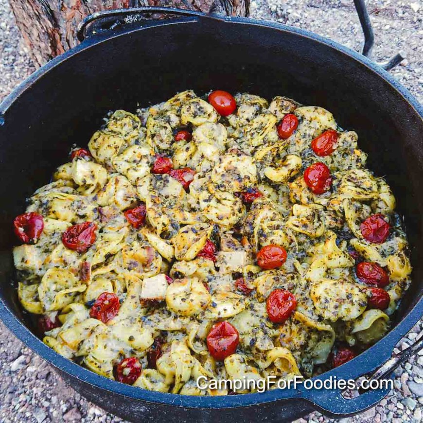 Pesto Tortellini Bake Freezer Meal: Easy Make Ahead Camp Dinner