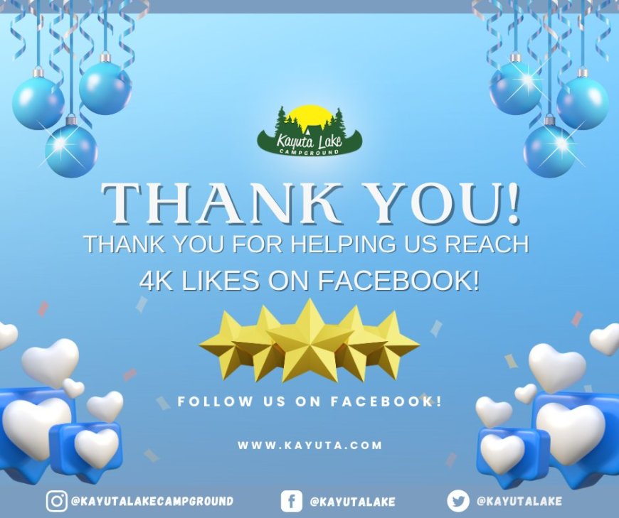 Thank you for helping us reach 4k likes on Facebook! ????????️⛵ We're thrilled to have such a wonderful community of outdoor enthusiasts and adventure-seekers. Don't forget to keep following our page for updates on all the exciting things happening at Kayuta Lake Campground