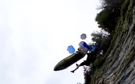 WATCH: Dude Struggles With Kayak While Parachuting off Cliff