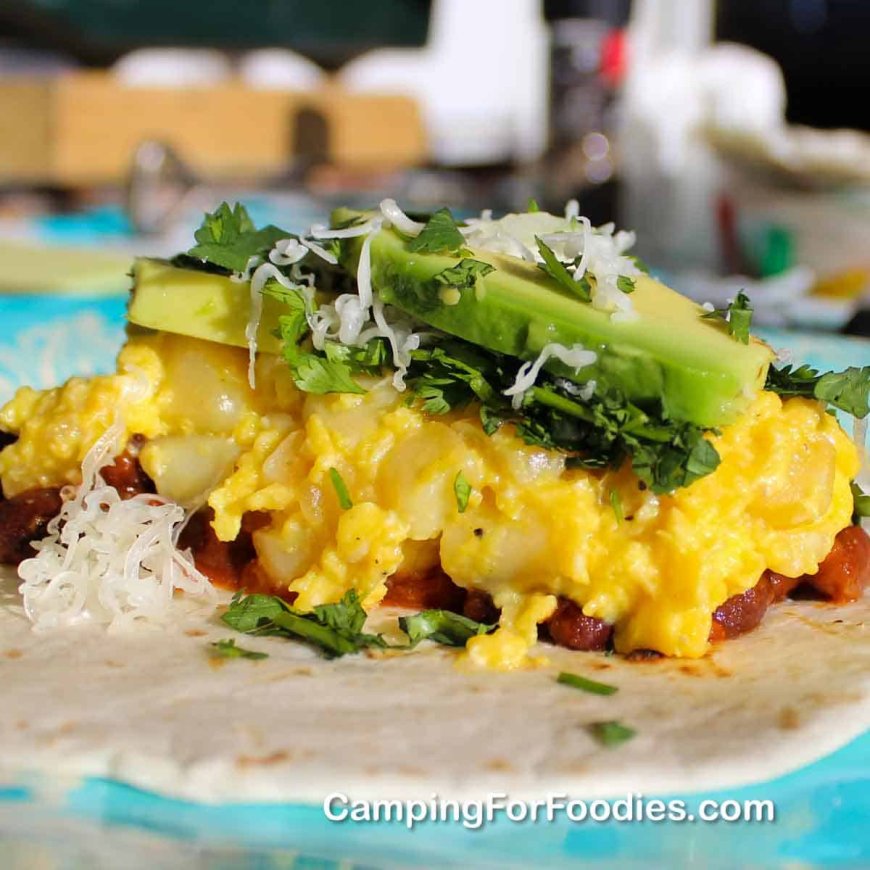 California-Style Camping Breakfast Burritos With Potatoes, Avocado & Chorizo