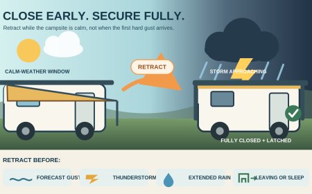 Retract the RV awning before wind or storms: a campsite safety rule