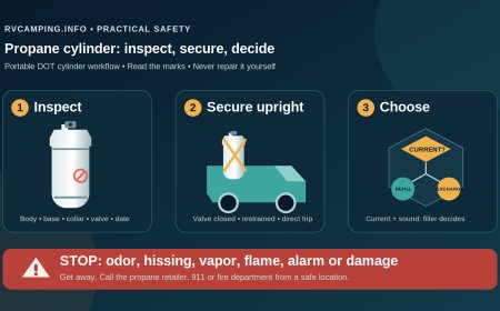 RV propane cylinders: inspect, transport, refill or stop