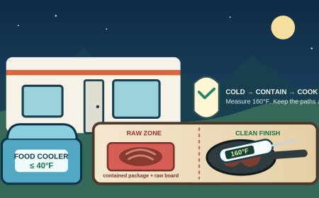 Ground beef safety at an RV campsite: cooler to skillet