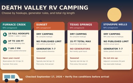 Death Valley RV campgrounds compared: Furnace Creek, Sunset, Texas Springs, or Stovepipe Wells?