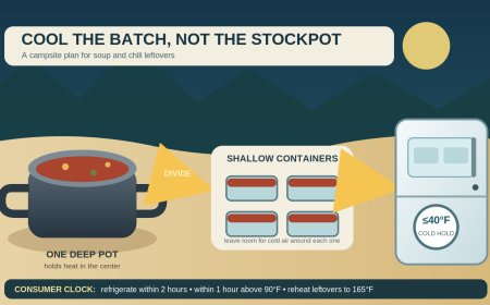 Cooling and reheating a big pot of soup or chili at an RV campsite