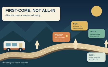 First-come RV camping without gambling the day's route