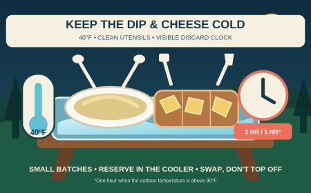 Campground dairy dip and cheese-board safety: keep it cold, track the clock