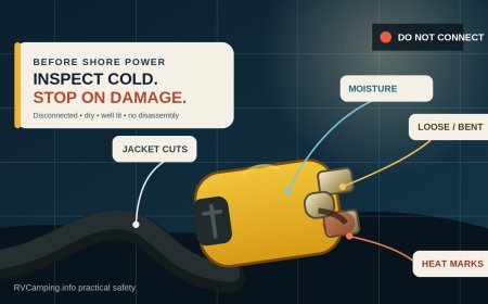 Before you plug in: inspect the RV shore-power cord for heat damage