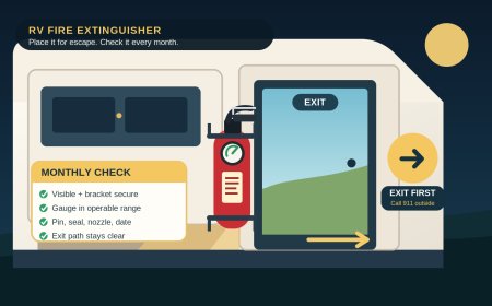 RV fire extinguisher check: place it by the escape path, not behind the fire
