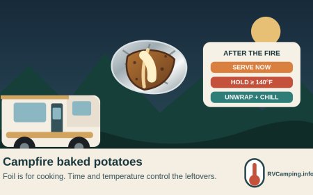 Campfire baked potatoes: the safe foil-to-leftovers plan