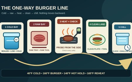 Campground burgers in a small RV kitchen: run a one-way safety line