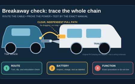 RV trailer breakaway switch check: cable routing, battery test, and replacement triggers