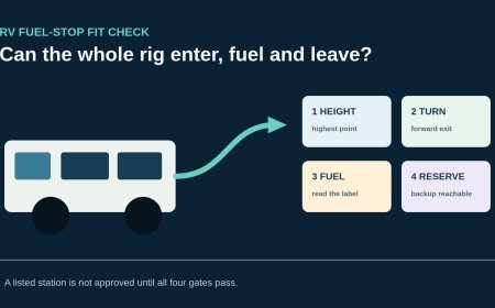 The RV fuel-stop fit check: height, turning room, fuel and reserve