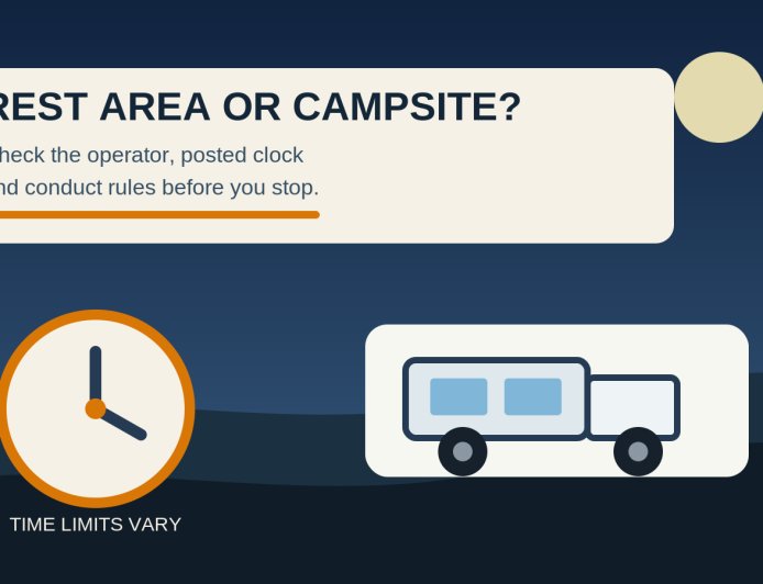 Can you sleep at a highway rest area in an RV? Check the clock, not the folklore