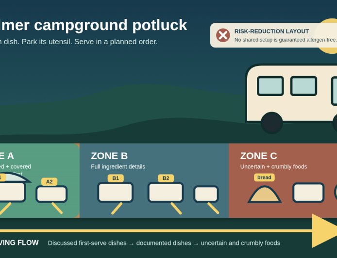 Campground potluck allergy plan: labels, utensils, and serving order