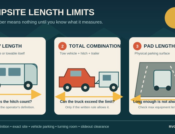 Campsite length limits decoded: pad, RV, or the whole rig?