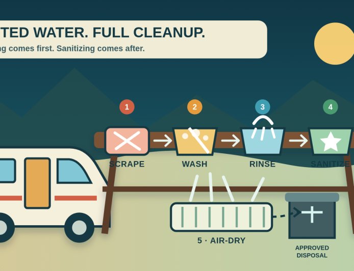 How to wash campsite dishes when water is limited