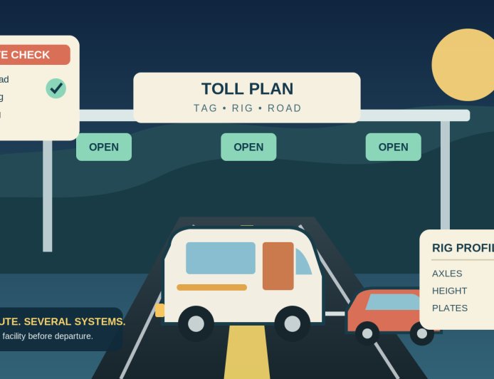 RV toll-road planning: choose a transponder route by route