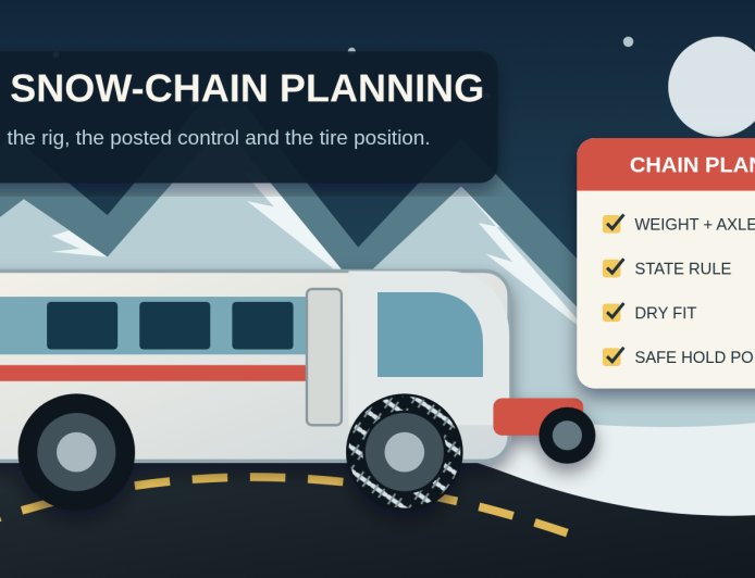 Snow chains for an RV: plan the device, axle and stop before the pass
