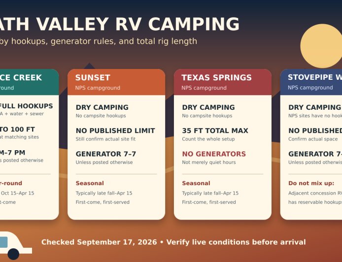 Death Valley RV campgrounds compared: Furnace Creek, Sunset, Texas Springs, or Stovepipe Wells?