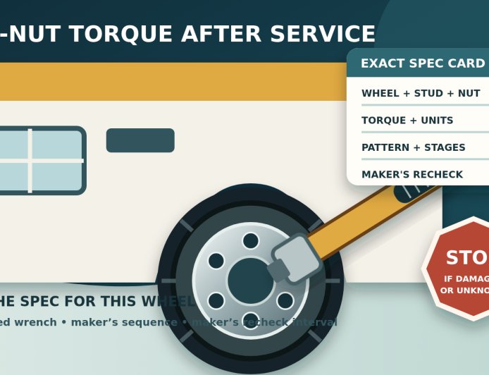 RV lug-nut torque after wheel service: use the number for your exact wheel