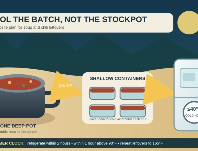 Cooling and reheating a big pot of soup or chili at an RV campsite
