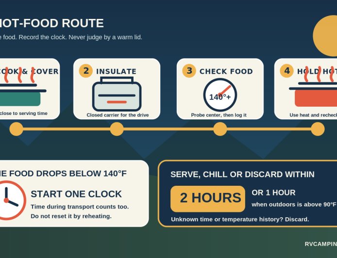 Campground potluck hot-holding safety: keep the chili hot and the clock honest