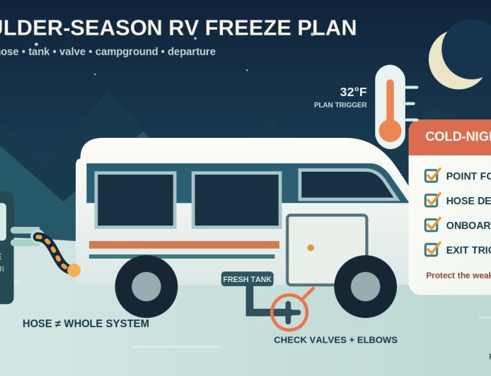 Shoulder-season RV freeze plan: protect the whole water path