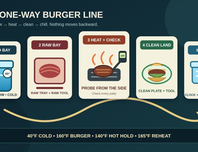 Campground burgers in a small RV kitchen: run a one-way safety line