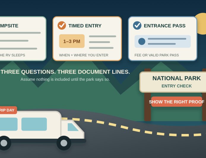 A campground reservation is not a timed-entry reservation: the RV trip checklist
