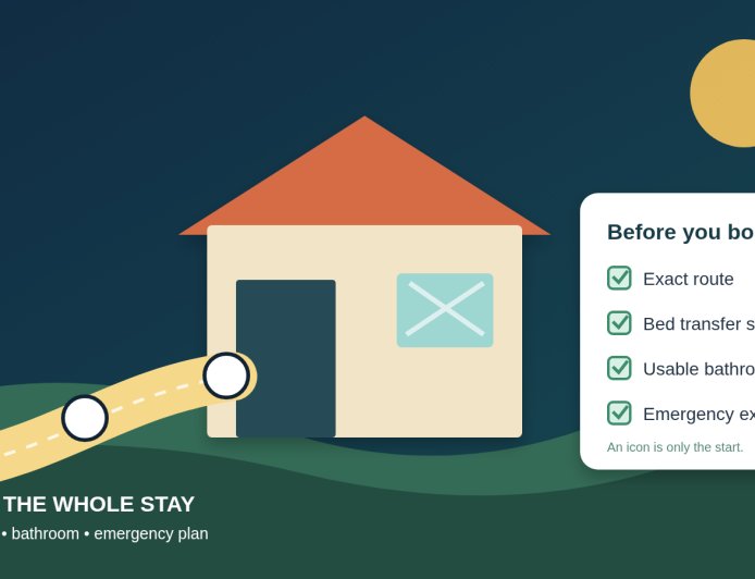 Booking a glamping stay with mobility needs: verify the route, bed, bathroom, and emergency plan