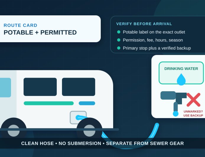 Plan an RV potable-water refill without guessing at the spigot