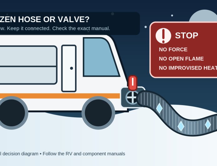 Frozen RV sewer hose or dump valve: stop before you force it