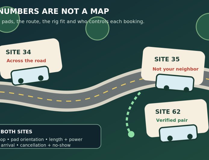 Two RVs, two sites: how to book neighbors without trusting the numbers