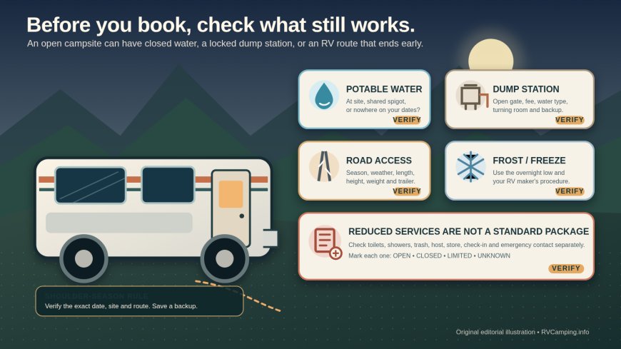 Shoulder-season RV camping: audit the services before you book