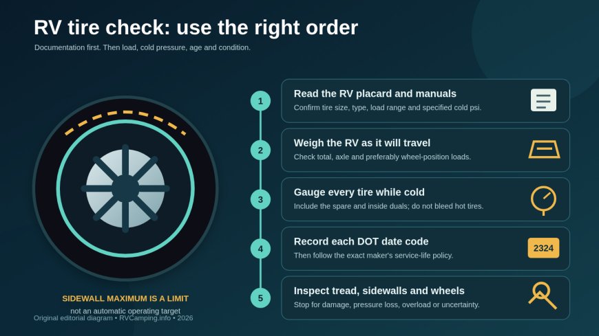 RV tire safety before a trip: age, load, pressure and inspection