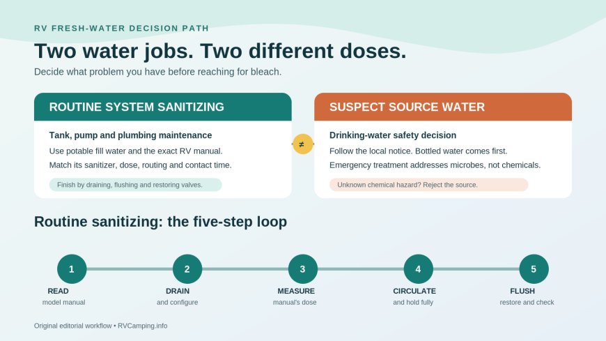 How to sanitize an RV fresh-water system without confusing it with water treatment
