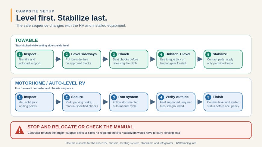 Safe RV leveling and stabilizing: the right setup order