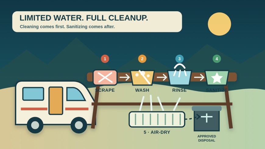 How to wash campsite dishes when water is limited