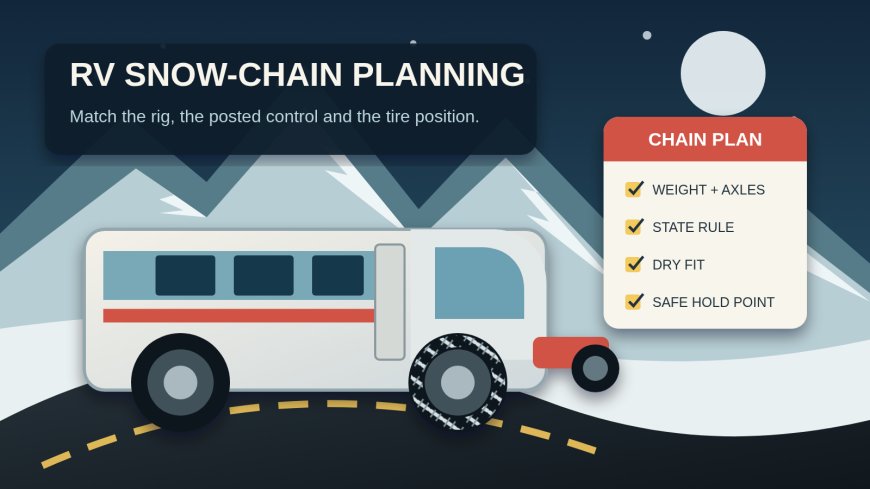 Snow chains for an RV: plan the device, axle and stop before the pass