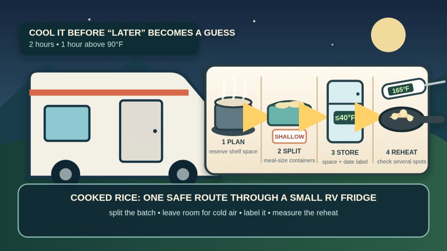 Cooked rice safety at an RV campsite: cool it, store it, reheat it