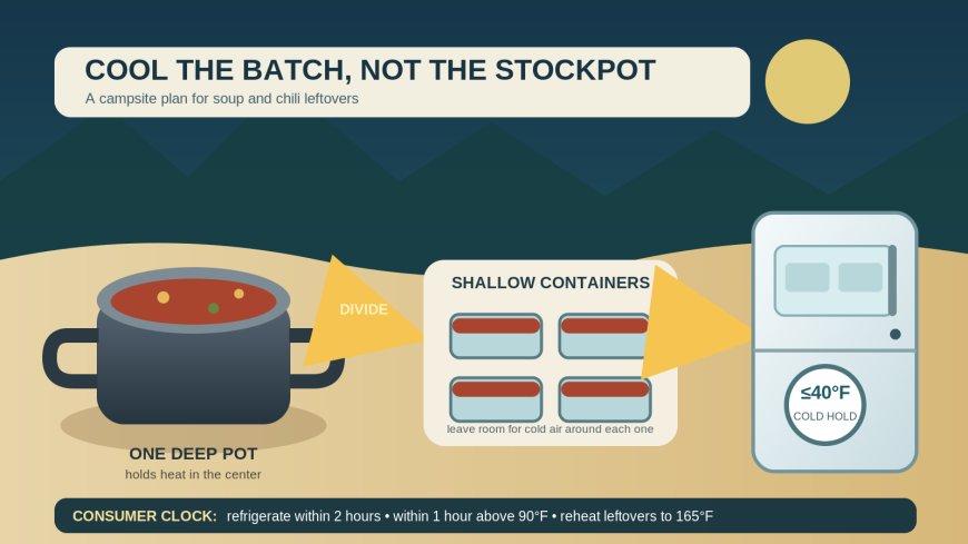 Cooling and reheating a big pot of soup or chili at an RV campsite