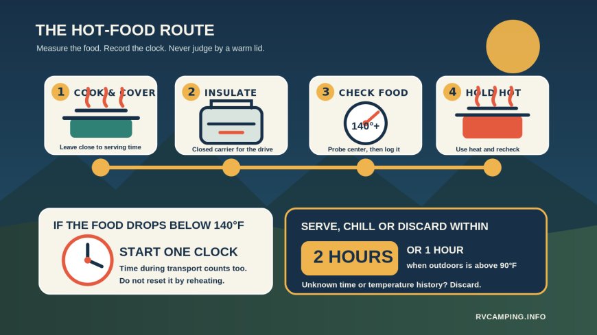Campground potluck hot-holding safety: keep the chili hot and the clock honest