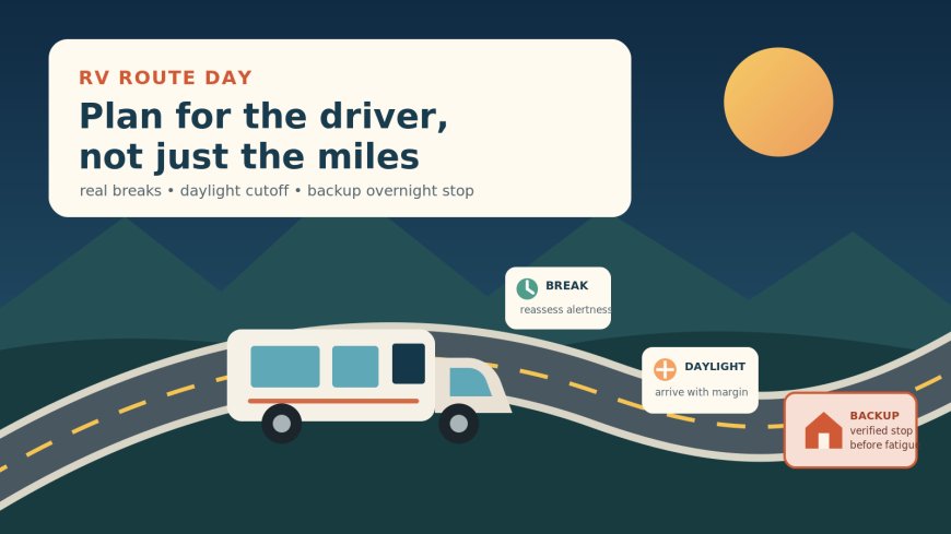 Plan an RV route day around fatigue, daylight and a backup stop