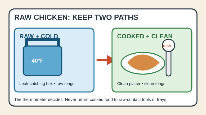 Raw chicken at camp: a two-container route from cooler to grill