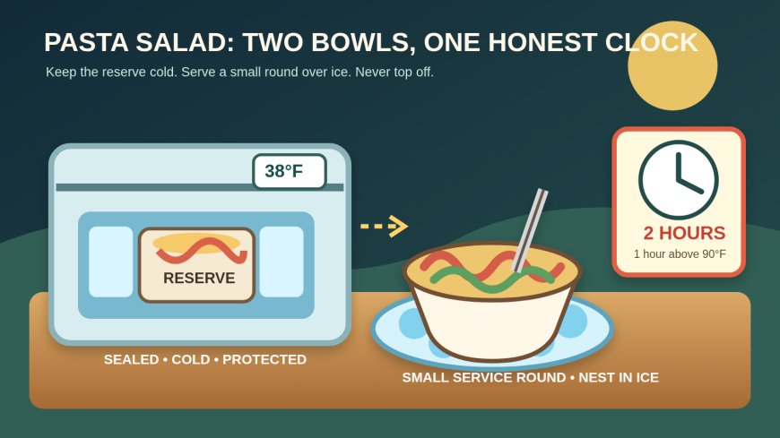 Pasta salad at camp: a two-bowl cooler plan that keeps the clock honest